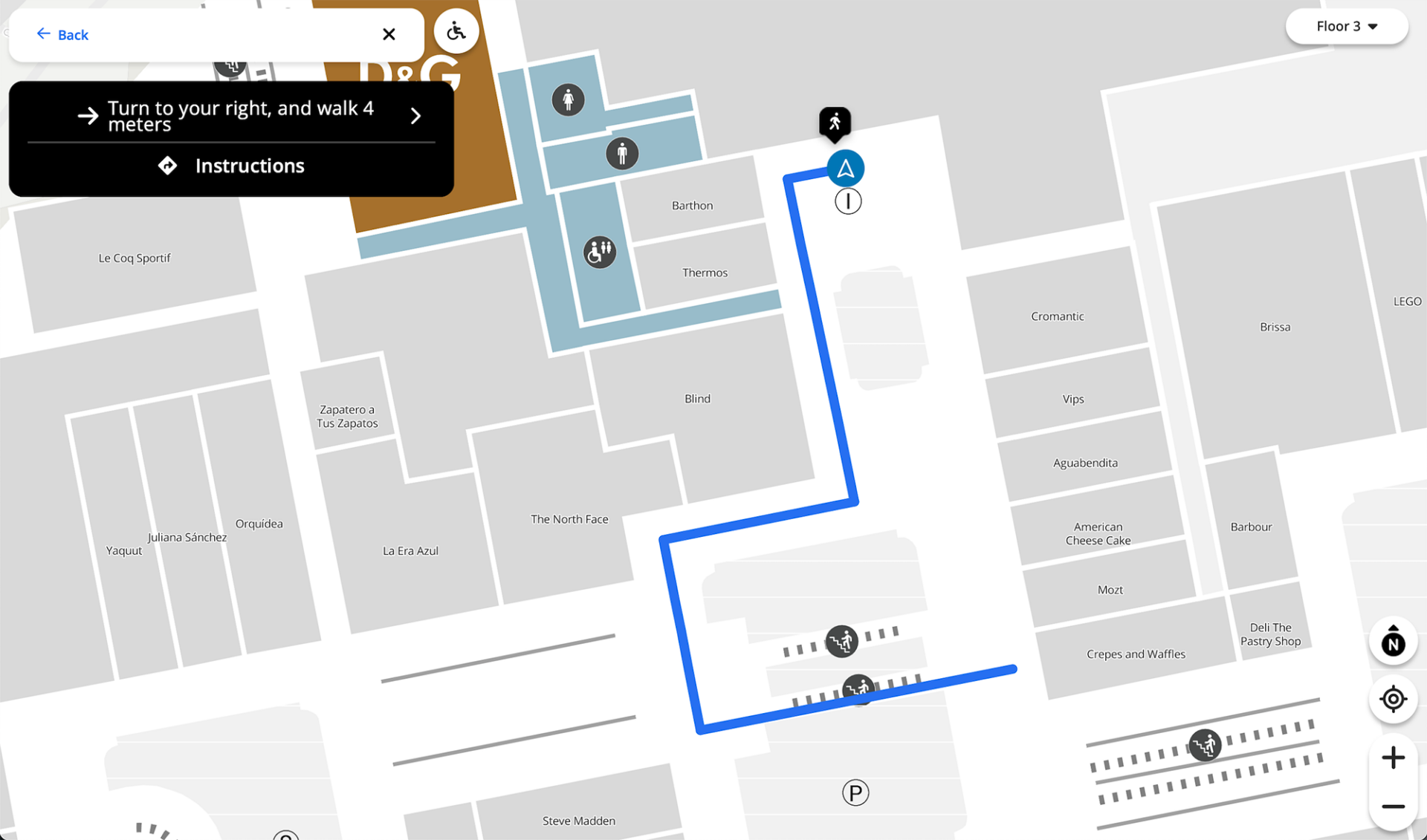 shopping center digital map showing a route